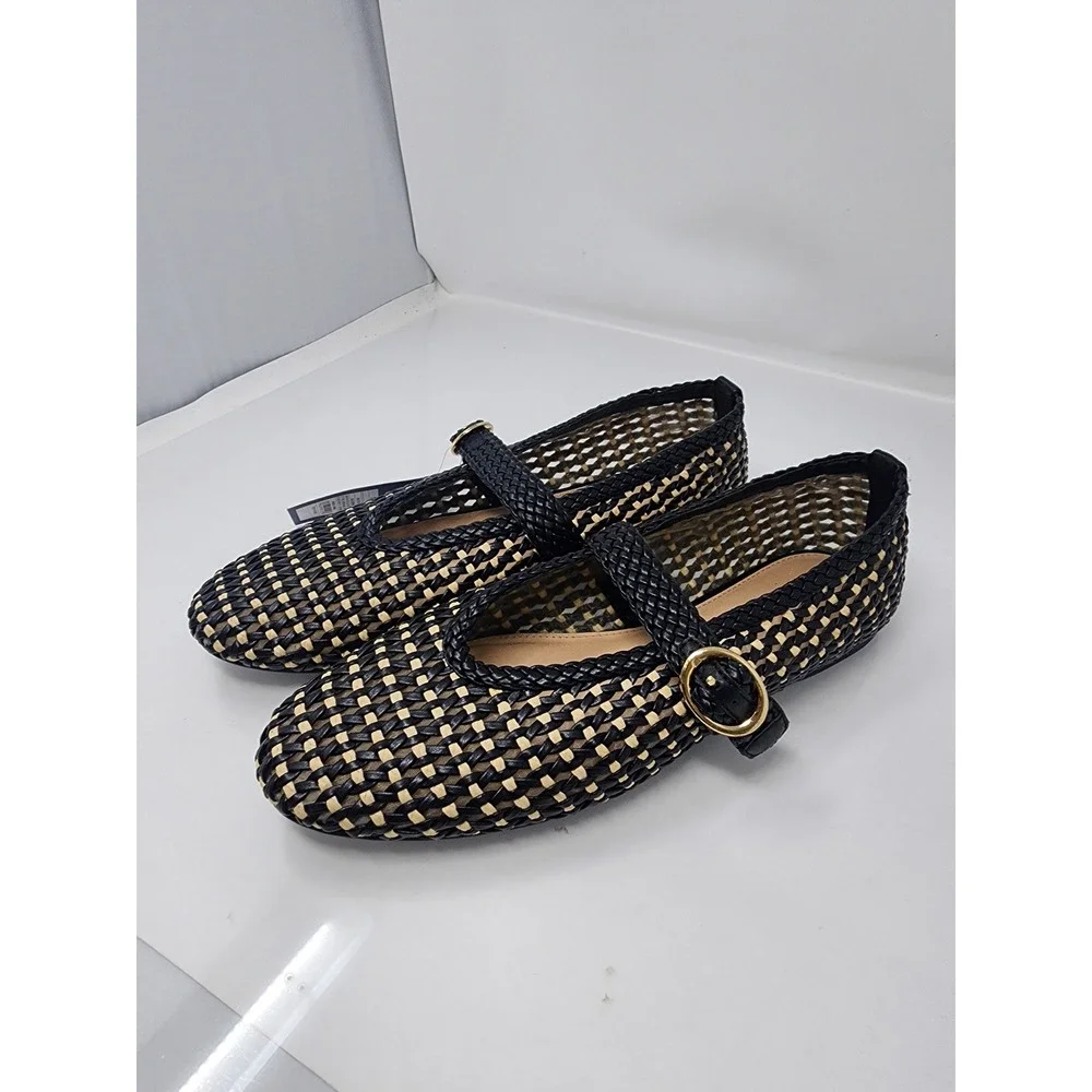 Universal Thread Womens Woven Mary Jane Flats Black Textile Casual Size 10